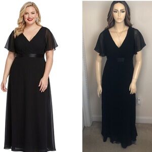 Ever Pretty Large Solid Black & Satin Waist Formal Evening Long Party Maxi Dress